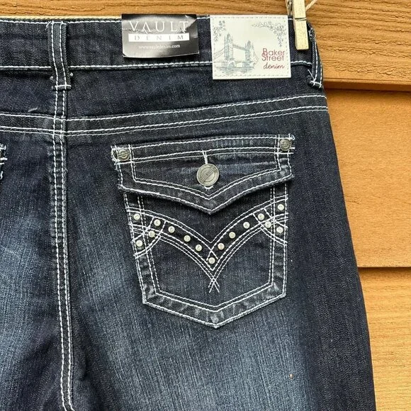 Baker Street Denim Dark Blue Heavy Stitch Crop Cuffed NWT Jeans Size 15 - Picture 11 of 13